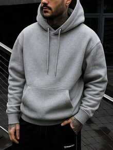 Men's Loungewear 1pc Men's Solid Gray Long Sleeve Hoodie, Suitable For Casual Everyday Wear And Gift For Friends, Autumn/Winter SweatshirtLoose And Comfortable - 灰色 - 查看 8