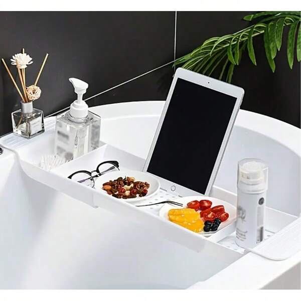 Movable & Extendable Bathtub Caddy, Foldable Wooden Bathtub Storage Rack With Phone Holder