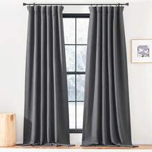 2025  Bedroom Curtains 2 Panels Sets Faux Linen Textured, Pinch Pleated Room Darkening Light/Heat Blocking Window Drapes Thermal Insulated For Living Room, Angora, W50 X L108, 2 Panels - 炭灰色 - 查看 12
