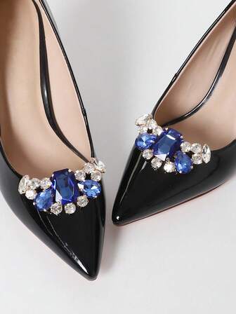 2 st Safirblå Kristall Rhinestone ihåligt lås, Princess Style Fashion Smycken Tillbehör, Lämplig för höga klackar och outfit matchning