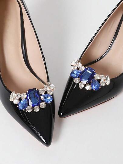 2 pezzi fermagli in cristallo di zaffiro blu con strass vuoti, in stile principessa, accessorio di moda per gioielli, adatto per tacchi alti e abbinamento di outfit