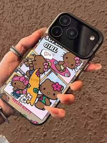 Sanrio 1个黑色和金属银色卡通三丽鸥Hello Kitty沙滩冲浪TPU防震全包手机壳，适用于 11/12/13/14/15/16/17/Pro Max