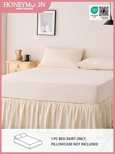 1 pieza Falda de cama con volantes básica y ligera, estilo clásico, suave y elegante 100% microfibra con caída de 15", crema. Para ropa de cama del hogar y ropa de cama de dormitorio escolar, esenciales certificados Oeko-Tex