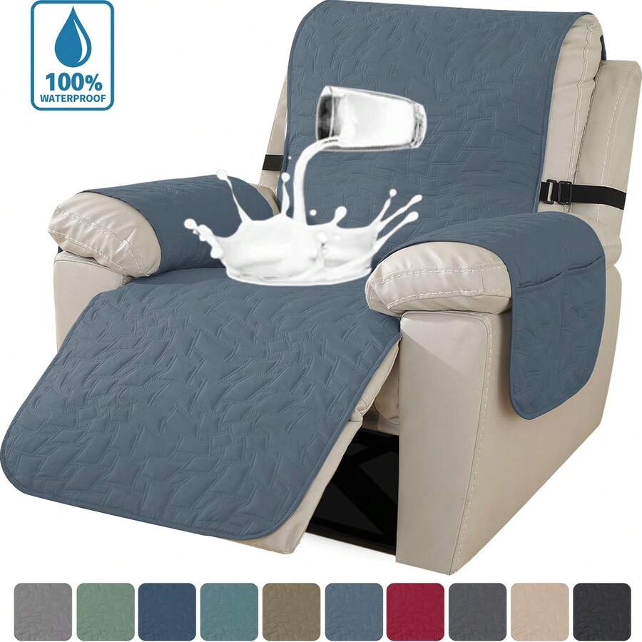 YSTYLE Single-Seater Reclining Armchair Cover, Armchair Cover With Armrests, Single-Seater Armchair Cover With Armrests, Armchair Cover With Elastic Band, Reclining Sofa Cover - Dusty Blue - View 1