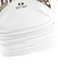 Conjunto casual de camiseta de manga corta con estampado gráfico de letras y pantalones cargo de camuflaje para niña - Blanco - Ver 5