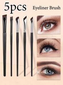 5件套精准眼部化妆刷套装，包含：新月形眼线刷、斜角眼线刷、眉刷、专业长柄双面眼线刷，适用于敏感、娇嫩和干燥肌肤，轻松打造精致眼妆。套装包含：眉刷、眼影刷、螺旋刷、螺旋刷。 - 彩色 - 查看 2