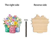 春季花卉主题木质吊坠，木板搭配麻绳，适用于家居门厅装饰/阳台景观/春季派对装饰/花店软装，营造清新春日氛围。 - 多色-打孔麻繩 - 查看 11