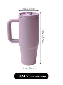 30oz Leak-Proof Insulated Tumbler With Handle And Foldable Straw, Double Wall Vacuum Insulation For Hot & Cold Drinks, Minimalist Travel Mug