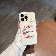 Funda personalizada para teléfono con ventana grande, resistente a golpes, con estampado romántico de hojas florales y nombre en inglés. Diseño exquisito y protector a prueba de golpes. Compatible con phone 17, 16, 15, 14, 13, 12, 11 Pro y Promax Plus. Accesorios para móviles. Funda elegante con nombre personalizado, diseño impreso y vista amplia. Ideal para usuarios y amantes de la moda. - Beis - Ver 7