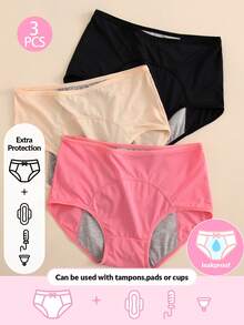 Juego de 3 piezas de bragas de malla elástica para mujeres en periodo - Ropa interior y lencería fisiológica cómoda y transpirable a prueba de fugas, tipo no absorbente