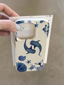 Ocean 1pc White Double Whale Bible Pattern Full Coverage TPU Shockproof Phone Case Compatible With Apple 16, 15, 14, 13, 12, 11 Pro Max And Series - Kiểu 5 (1 chiếc) - Xem 1