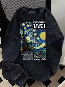 Van Gogh Sternenhimmel Muster Sweatshirt in Große Größen, maschinenwaschbarer Vintage Rundhals Sweatshirt, Damen Sweatshirt in Große Größen, Damen Jacke, Top in Große Größen, Damen Winterbekleidung, Damen Wintermode, Damen Herbst/Winter Bekleidung in Große Größen - Schwarz - Übersicht 7