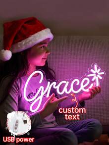 Spersonalizowany neonowy znak z napisem LED na Boże Narodzenie - spersonalizowany neonowy znak z imieniem dla dziewcząt, prezenty świąteczne, dekoracje do domu i pokoju dziecięcego, neon z motywem miłości, spersonalizowany neonowy znak świetlny odpowiedni do dekoracji na Halloween, urodziny, świąteczny prezent świetlny, prezent urodzinowy