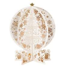 Nuovo set da 3: Palla di neve natalizia dorata + Palla di neve natalizia verde + Cartolina d'auguri 3D con resort da sci natalizio, scultura laser su carta, palline decorative in cristallo con rilievo dorato, biglietto d'auguri, palle di neve 3D