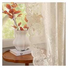Vintage Kitchen Curtains 54 Inch Length Beige Short Lace Curtain Panels WithFloral Patterns And Scalloped Edges Rustic Style Sheer Curtains For Small Windows W52 X L54 Beige - 多色628 - 查看 1