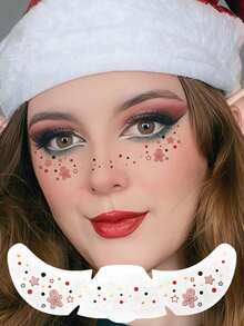 6 Sheets Christmas Freckles Face Tattoo With Hot Stamping Trees Gingerbread Man Bell Temporary Tattoos Stickers For Christmas Festival Cosplay Party Music Prom Accessories - Multicolor - View 6