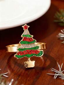2-12pcs Luxury Christmas Tree Napkin Rings, Crafted With Exquisite Enamel Finish, Made Of High-Quality Alloy Material, Suitable For Weddings, Birthdays, Banquets, Holiday Outdoor Parties, Daily Dining Table Decor, Beautiful Accessories To Celebrate Christmas