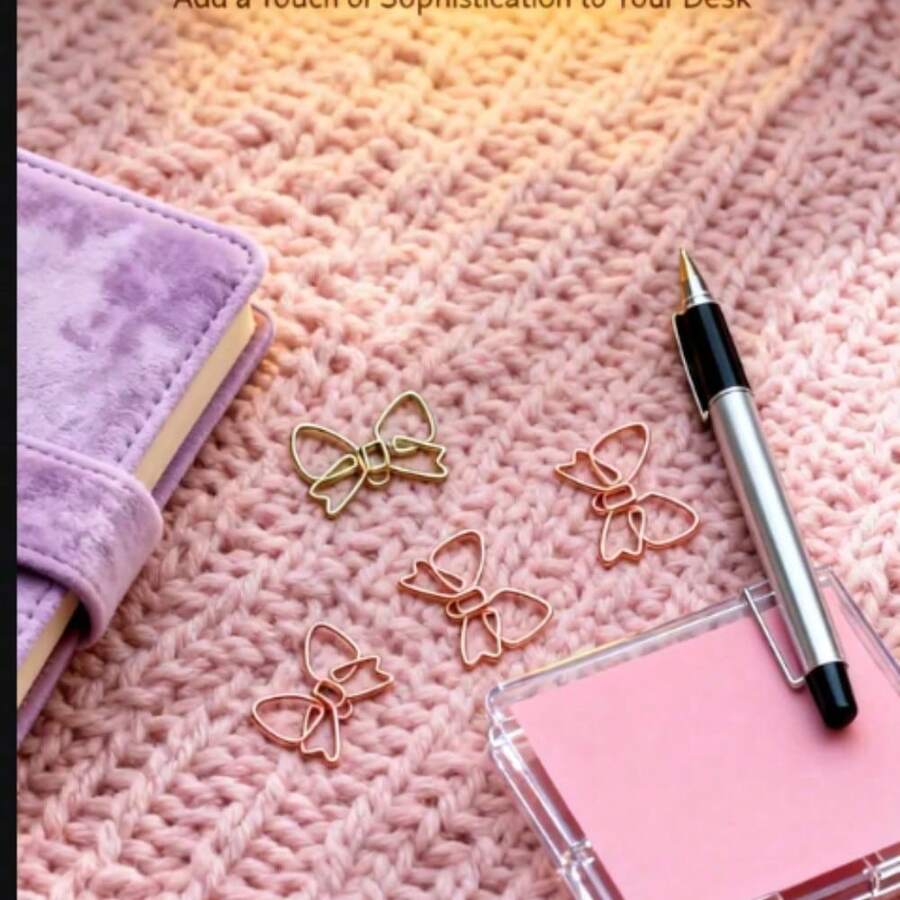 50个/优雅蝴蝶结回形针 - 金色和玫瑰金金属文件夹夹，适用于日记本、办公文具礼品 - 彩色 - 查看 1