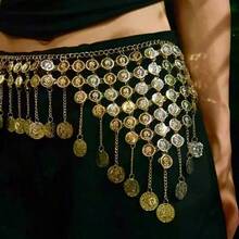 1pc Boho Belly Dance Waist Chain, New Exotic Belly Dance Waist Sash, Dance Costume Waist Belt With Tassel Coin Decor Fall, Autumn, Halloween - 彩色 - 查看 4