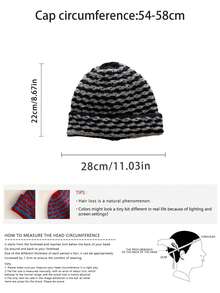 Mixed Color Knitted Bucket Hat For Women, Autumn/Winter, New Style, Large Head Circumference, Versatile, Simple, Natural Look, Fashionable, Compact, Warm Knitted Cap
