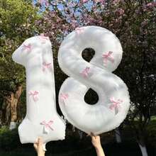 16 baloane digitale albe de 32 de inci, cu decorațiuni multiple cu funde roz, potrivite pentru decorarea petrecerilor de ziua de naștere, adunări acasă și sărbători în aer liber - alb - Vizualizare 2