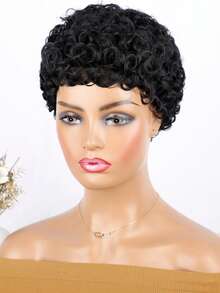 Pixie Cut Wigs Synthetic Short Pixie Cut Wigs For Black Women Curly Wave Glueless Short Layered Pixie Cut Curly Wigs With Bangs Natural For Daily Use - 彩色 - 查看 2