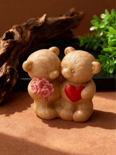 Molde de vela con forma de oso abrazando flores y corazón, molde de oso abrazando tulipán, rosa y margarita, de silicona resistente al calor y de alta elasticidad, multiusos - para hacer velas, yeso/pintura, juguete de apretón/alivio del estrés, fondo de fotografía, decoración del hogar para días festivos, regalo hecho a mano, moldeado de una sola pieza, flexible y fácil de limpiar, reutilizable