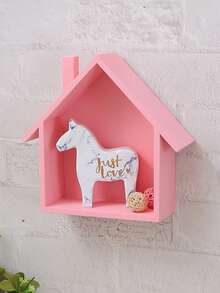 1pc Cute Little House Wall Shelf, Wooden Storage Rack For Kids Room, Nursery, Dining Room, Reusable Home Decor