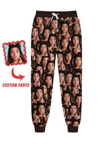 Personalized Men's Casual Sweatpants For Valentine's Day, Jogger Pants With Custom Face Design, Comfortable & Fashionable Loose Fit Tapered Leg Sweatpants, Suitable For Casual Daily Wear, Weekend Outings, Hangouts With Friends, Traveling And Other Relaxed Social Activities, Creative Street Style Men's Pants, A Fun Customized Gift Idea For Boyfriend/Girlfriend