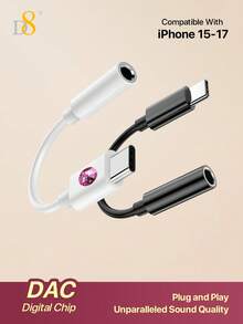 D8 USB Type-C 转 3.5mm 耳机母口适配器，数字解码 USB-C 转 AUX 音频转换器线缆，90 度弯角便携式耳机转换器，兼容 16/16 Pro/16 Pro Max/16e/15/15 Pro/15 Pro Max/14/13/12 Pro Max、Galaxy S24/S23/S23+/S22/S21 Ultra、iPad Pro 2024/2023、Pixel 8/7、Pro、华为 Nova 等机型。 - 彩色 - 查看 10