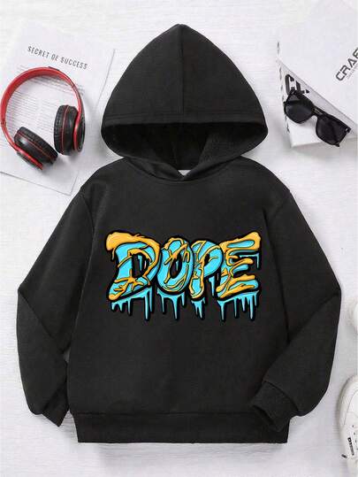 Tween Boy Casual Simple Cartoon Design Sweatshirt Boys Long Sleeve Hooded Sweatshirt Autumn And Winter Kids Boys Clothing