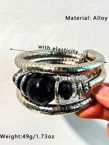 1件朋克风黑白撞色树脂手链，多元素铆钉设计，饰以星星图案，不对称圆形饰品，时尚礼物，适合女性日常佩戴 - 多色A - 查看 3