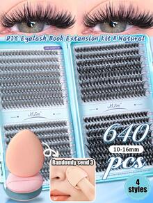 640PCS D Curl Cluster Lashes, 10D-100D Mixed Density Long Lasting DIY Eyelashes For Beginners, Fake Lashes For Cosplay Wedding Dinner Stage Makeup - D - 查看 3