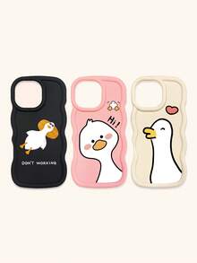 3 Stück süße Cartoon-Enten Muster weiche Silikon Handyhüllen in Schwarz, Weiß, Pink, kompatibel mit iPhone & Galaxy, Dopamin-Wellen Textur Handyhüllen, internationale Version, nicht die Inlandsversion - Verschiedenfarbig - Übersicht 44