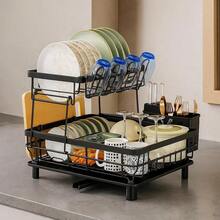 Multi-Functional 2-Tier Dish Drying Rack – Black Kitchen Organizer With ...