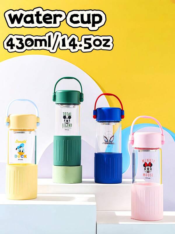 Disney 1 pieza Vaso de agua de vidrio genuino de Disney Spider-Man Minnie de 430ml/14.5oz, vaso para bebidas calientes y frías, de gran capacidad, duradero e impermeable, con funda antideslizante y asa portátil, con diseño de personaje lindo, regalo de Navidad, regalo de Acción de Gracias, regalo de cumpleaños (algunas partes pueden ser aleatorias)