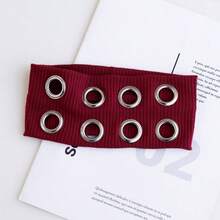 1pc Punk Girl Hollowed Out Eyelets Wide Elastic Headband Stretchy Metal Rock Steampunk For Sports Casual Headbands Hair Accessories Winter Scarf - 紅色 - 查看 4