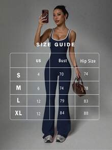 Midriff Cutout Design, Flare Leg Silhouette To Elongate Legs, #Sexy Activewear #Confident & Playful #Camera-Ready, Backless Jumpsuit, Cinched Waist Flare Leggings, Butt-Lifting Activewear, Waist-Cinched Booty-Lifting Yoga Set - Navy Blue - View 5