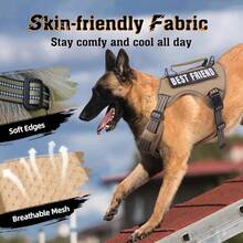 Pechera Arnés Táctica Reforzada con Correa Perros Grandes (Camuflaje Morado, L) - Caqui - Ver 9