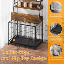Caseta para perros de 145 cm con estantes y bandeja extraíble, caseta para perros de interior con 2 puertas y 2 comederos ajustables. - Marrón - Ver 5