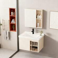 Lavamanos Grande Cerámico Integrado Con Espejo Y Gabinete - Multicolor - Ver 1