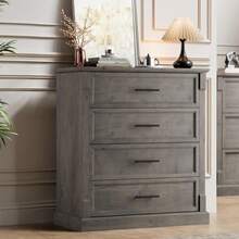 Huisuilinss 4 Drawer Dresser For Bedroom,Tall Bedroom Dresser With Large Drawer & Metal Handles,Wooden Storage Organizer Cabinet Chest Of Drawer For Closet,Living Room,Hallway - Grey - View 1