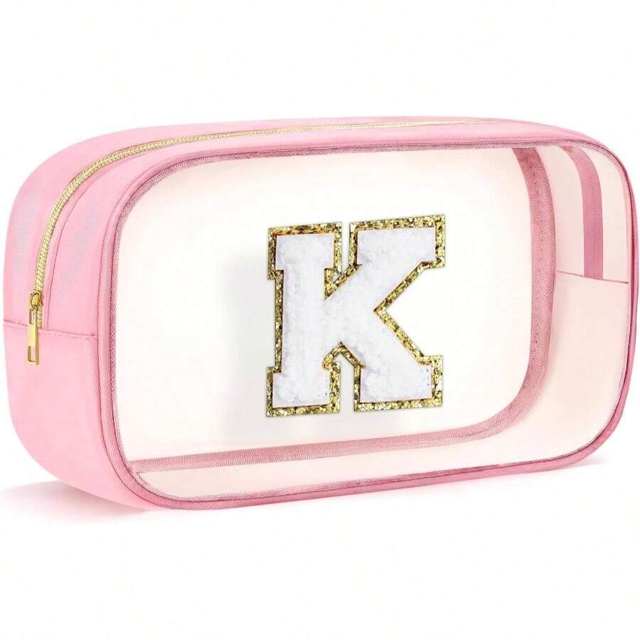 Initial Bag - Make Bag Travel Toiletry Case Preppy Cosmetic Bags Organizer Gifts Women Valentines Day Brithday Mom Gifts Toiletry Bag Pink - K - Xem 1
