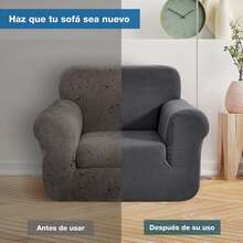 Funda para Sofá, Cubierta para Sofa 1 Plazas, Asiento de 70 "De Ancho, Protectores para Sala de Material Poliéster, Repelente al Agua, Suave con Elasticidad, Lavable en la Lavadora(Gris) - Negro - Ver 9