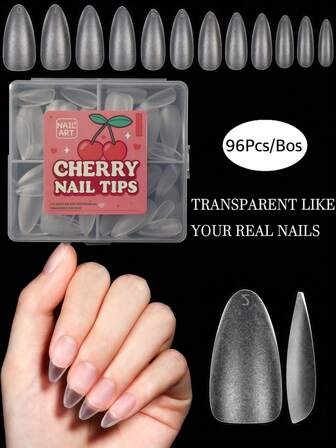 96片哑光水滴美甲贴片，粘性强，无需打磨，超薄柔韧，完美贴合天然指甲，易于使用，非常适合美甲沙龙和家庭DIY。