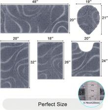Pauwer Bathroom Rugs Sets 5 Piece With Lid Cover Bathroom Shower Rugs With U-Shaped Contour Toilet Mat Absorbent Microfiber Plush Bath Mats Non Slip Bath Rugs Machine Washable Bathroom Floor Mats - Dark Grey Line - 查看 2
