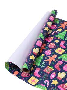 1 Rotolo di carta da regalo a tema natalizio - Disegni festivi per confezioni regalo, decorazioni per feste e celebrazioni natalizie.