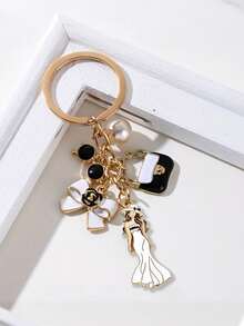 Women's Luxury Key Chain - High-Heel Shoe Design, Gold-Tone, Perfect Gift For Her On Weddings, Birthdays, Or Other Special Occasions; Elegant Purse Charm With Stylish Accessories, High-Heel, Lipstick, Bow, And Hat-Themed Pendants (Black/White/Red Accents) - Fashionable Women's Jewelry,Gifts For Ramadan, Valentine's Day, And Easter - Multicolor - View 4