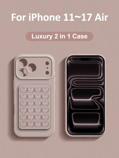 VOUVI Étui de protection en silicone avec ventouse compatible avec 17, 14, 12, 11, 13, 15, 16 Pro Max, 16, 15, 14 Plus, 16 E, 17 Air. Couleur unie, design d'affaires minimaliste et de luxe, accessoires de téléphone antichoc.