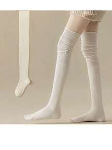 1/4 Pair Women's Over-The-Knee Socks - High Elasticity Thin Solid Color Polyester Tights, Suitable For All Seasons, Machine Washable, Perfect For Outdoor Casual Wear, Various Styles, High Elastic Fabric, Comfortable And Warm. - Multicolor - View 8